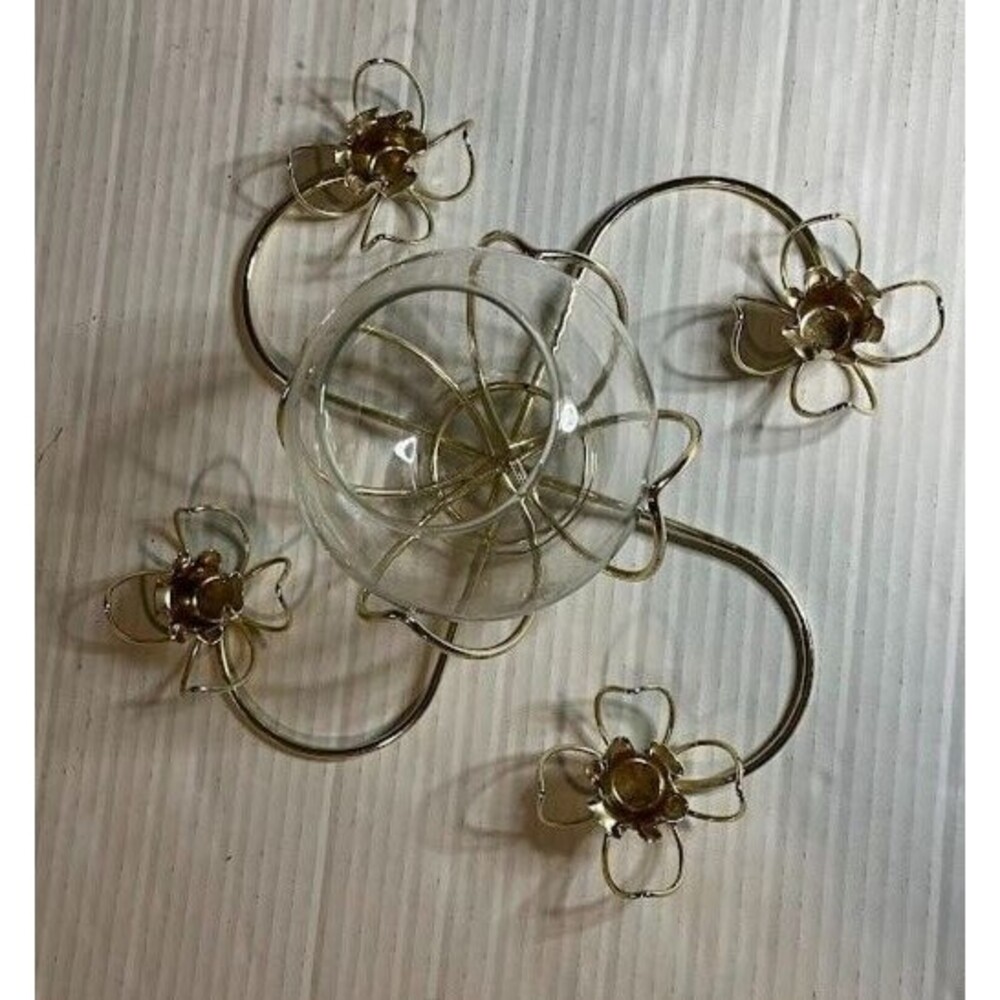 Cottagecore "Cinderella Coach" 4 Candle Holders w/Round Glass Vase Centerpiece
